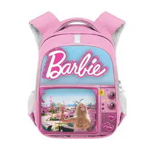 New Barbie Polyester Reflective Strap Backpack High Capacity Student Backpack Pink Barbie Girls' School Bag