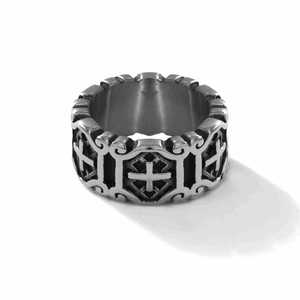 Anello Vintage a Croce Traforata in Acciaio Inossidabile, Stile Hip Hop, Argento Anticato, Anello da Uomo Punk - Product Image 2
