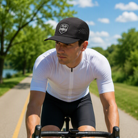 Gorra de béisbol deportiva de sarga de 5 paneles, transpirable, con malla perforada, ajustable, negra, para ciclismo, running y actividades al aire libre, la más vendida.