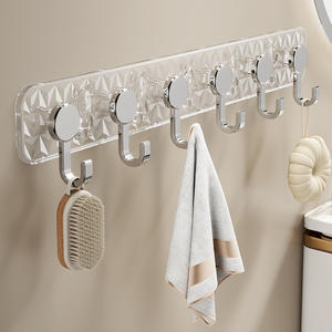 Crochets muraux transparents à 6 crochets, adhésifs puissants, multifonctionnels, pour serviettes, manteaux, chapeaux, utilisation dans la salle de bain - Product Image 3