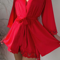 Pyjama en satin de soie pour femmes, lingerie, camisole en dentelle, vêtements de nuit avec robe