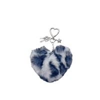 Nouveau porte-clés en peluche mignon à imprimé léopard en forme de cœur, porte-clés en peluche doux avec boules en peluche en forme de cœur
