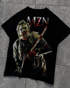 MZN Men's Oversized Horror Movie Leatherface Print <strong>T</strong>-<strong>Shirt</strong> 220g Heavy Cotton Eco-Friendly Vintage Washed Streetwear - Product Image 1