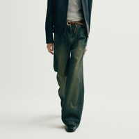 Jean baggy bootcut tendance 2026 pour homme, délavé effet vieilli, bleu, taille haute, pour usage quotidien