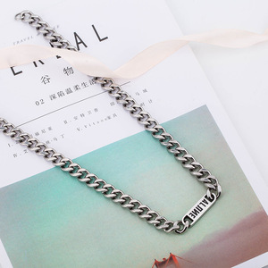 yunnique Cuban <b>Chain</b> Necklace <b>Titanium</b> Steel Letter Geometric Design For Leisure Gift - Product Image 4