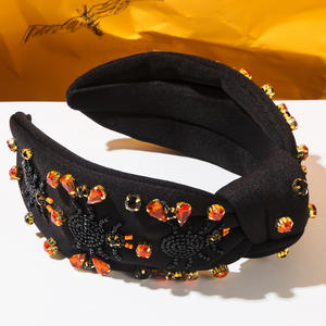 Nuove perline in stile scuro strass di ragno arancione nero fascia per capelli annodata con diamanti incrostati di capelli per feste - Product Image 5
