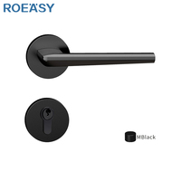 ROEASY Serrures fendues de porte à poignée à levier Serrures de chambre à coucher Serrures de porte en bois noir mat de conception simple et moderne en alliage de zinc