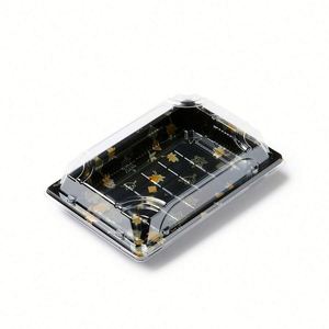 Emballage de 10x6x2 contenants jetables noirs en PP transparent, adaptés au micro-ondes, réutilisables, avec couvercle intégré - Product Image 3