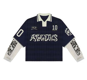 T-Shirt a <span class=keywords><strong>Manica</strong></span> <span class=keywords><strong>Lunga</strong></span> Doppia in <span class=keywords><strong>100</strong></span>% <span class=keywords><strong>Cotone</strong></span>, <span class=keywords><strong>Polo</strong></span> Personalizzata Stile Rétro Calcio Streetwear con Taglio Boxy Cropped e Grafica Personalizzata - Product Image 1