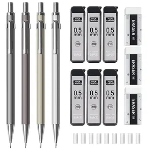 School Student stationary Built-in Eraser automatic Pencil Retractable Custom Logo Metal Mechanical Pens and Pencils