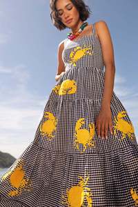 Loveda nuovo arrivo per le vacanze in spiaggia abito lungo senza schienale arricciato ricamo <span class=keywords><strong>coccinella</strong></span> spalline Maxi abito da <span class=keywords><strong>donna</strong></span> - Product Image 3