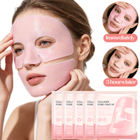 Masque en tissu aux herbes pour la nuit, au collagène rose saumon, vitamine C et acide hyaluronique, pour une peau éclatante, des pores resserrés et une peau lisse