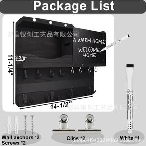 Wooden <b>Wall</b> <b>Mounted</b> Mail And Key Holder With Chalkboard <b>Shelf</b> Entryway Organizer Storage Rack For Home Use - Product Image 4