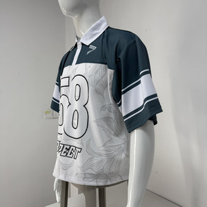 Chemise polo rétro de football brodée avec panneaux en maille respirante et coupe ample pour les fans de football américain - Product Image 4