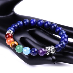 Pulsera de Cuentas de Piedra Natural de Amatista de 8mm con Cabeza de Buda de 7 Chakras de Alta Calidad para Mujeres y Hombres, Pulseras con Dijes Personalizadas de Fábrica - Product Image 5