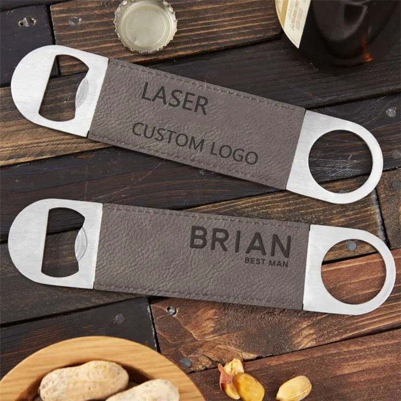 Biểu Tượng Tùy Chỉnh Bán Buôn Laserable Da Thép Không Gỉ Phẳng Beer Bottle Opener Đối Với Bar Đảng