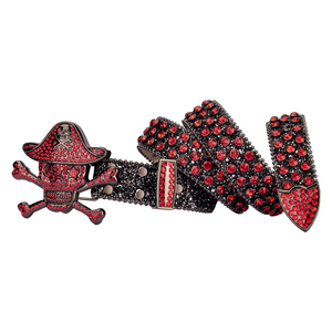 <span class=keywords><strong>Ceinture</strong></span> Western en Cuir PU avec Boucle Large à Broche, Crâne de <span class=keywords><strong>Pirate</strong></span> en Strass Rouge et Cristaux Scintillants, Style Designer Y2K pour Hommes et Femmes - Product Image 4