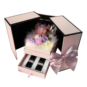 Kotak hadiah Hari Valentine bunga mawar, Kalung kancing telinga, kotak hadiah lipstik kejutan romantis