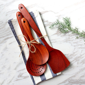 Wooden Spoon And Spatula Kit 5 Pieces Burmese Rosewood Non Stick For Cooking Stirring Serving - Product Image 3