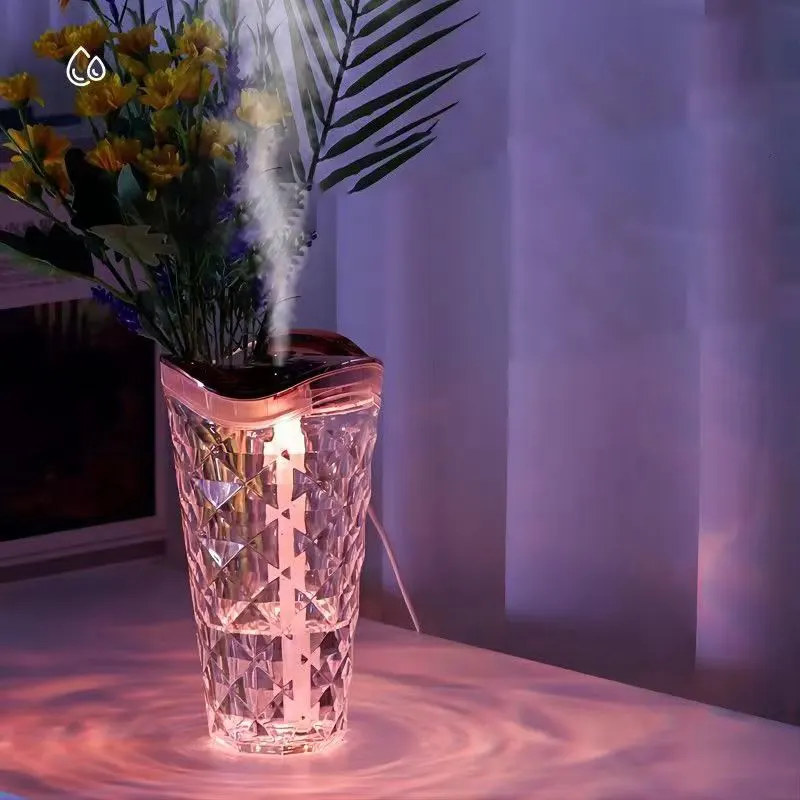 크리스탈 램프 분위기 다채로운 야간 조명 가습기 가정용 쿨 미스트 꽃 가습기 향기 확산기