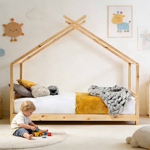 Cama de Madera Personalizada, Cama Infantil Tipo Casa, Cama para Niños, Adolescentes, Bebés, Niñas y Niños, Dormitorio, Madera Natural - Product Image 2
