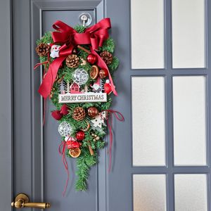<b>Christmas</b> decorations upside down <b>tree</b> <b>Christmas</b> wreath with lights door hanging creative holiday scene layout rattan ring <b>wall</b> - Product Image 3