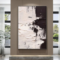 Peinture à l'huile faite à la main de texture noire et blanche simple de style crème abstrait d'art moderne pour l'hôtel