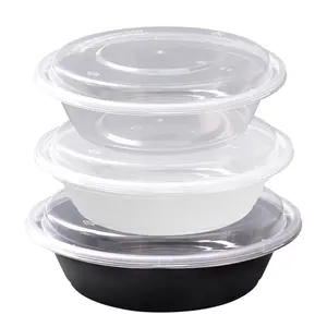 Recipiente de alimentos descartável, recipiente de plástico preto/branco para microondas, caixa de embalar plástico