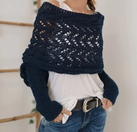 Châle long en tricot ajouré pour femme, idéal automne-hiver, avec double manche allongée, accessoire de mode