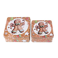 Boîte en fer blanc recyclable de haute qualité à motif de bonhomme en pain d'épices brun, lot de 2, boîte de rangement pour biscuits, cadeau de Noël