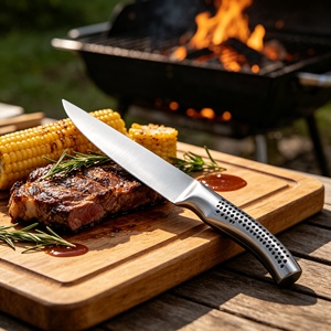 High-quality 8-inch stainless steel steak <b>knife</b> and meat fork <b>set</b>, with honeycomb-shaped hollow ergonomic handle BBQ DIY OEM ODM - Product Image 2