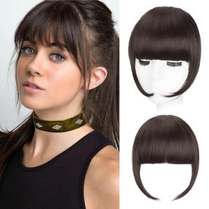 Frangia Sintetica con Clip Marrone Medio, Frangia Finta con Tempie, Posticci per Donne, Estensioni di Capelli Naturali e Curvi - Product Image 1