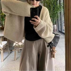 Cardigan court en tricot pour femme, col en V, manches longues, coupe ample, décontracté, mode automne-hiver, pull-manteau - Product Image 1