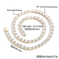 Collier chaîne hip-hop tennis en laiton plaqué or pour homme 5mm zircon cubique avec perles en forme de cœur Cadeau parfait pour les chrétiens