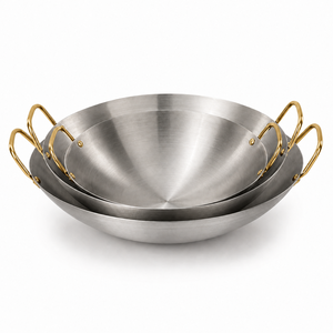 Wok de acero inoxidable con doble asa dorada, comercial, redondo y profundo, antirrustico, para restaurante, mariscos y hot pot - Product Image 1