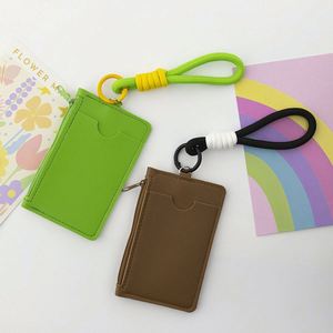 <b>Cute</b> Solid Color Card Wallet & Coin <b>Purse</b> with Wrist Strap Portable Card Holder Unisex Zipper Leather Small Bag - Product Image 4