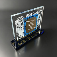 Trofeo de Cristal Cuadrado con Base Azul Neelpure 186726, con Grabado Láser y Personalización DIY