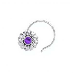 925 Sterling Silver Round Amethyst <b>Nose</b> Stud Cup Setting Indian Ethnic <b>Nose</b> Pin Elegant Minimal Jewelry for Women Girls Whole - Product Image 1