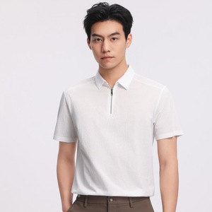 Polo unisexe léger en coton blanc à demi-zip, respirant, pour l'été, vêtement de travail fabriqué à Wuhan - Product Image 5