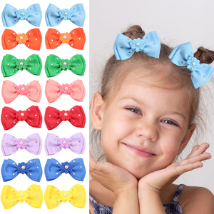 Lazos para el Cabello con Brillantes Pequeños para Niñas, para la Escuela, Fiestas, con Doble Capa de Cinta Grosgrain de Color Sólido y Perlas - Product Image 4