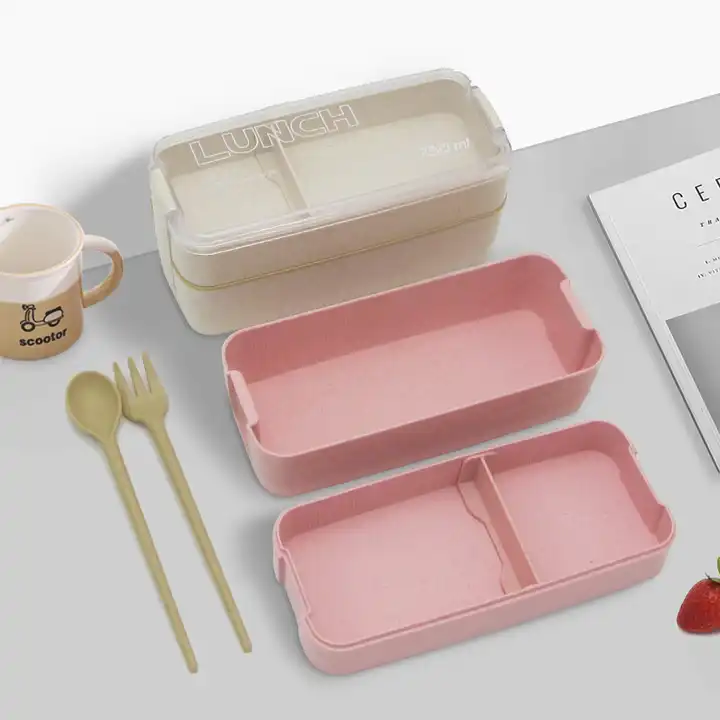 2 Layer Lunch Box Spoon Fork Dinnerware Bento Box Set Food Storage