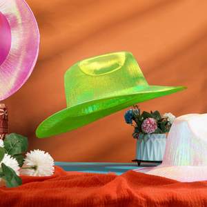 Sparkly Light Holographic Space Cowgirl Hat Fun Metallic Neon Cowboy Hats lampeggiante Party Disco Cap - Product Image 5