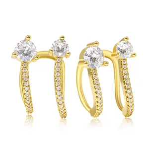 Wholesale Luxury Africa Women Jewelry Brass Diamond Cartilage Zircon Cuff Clip on Earrings For Non Pierced Ears