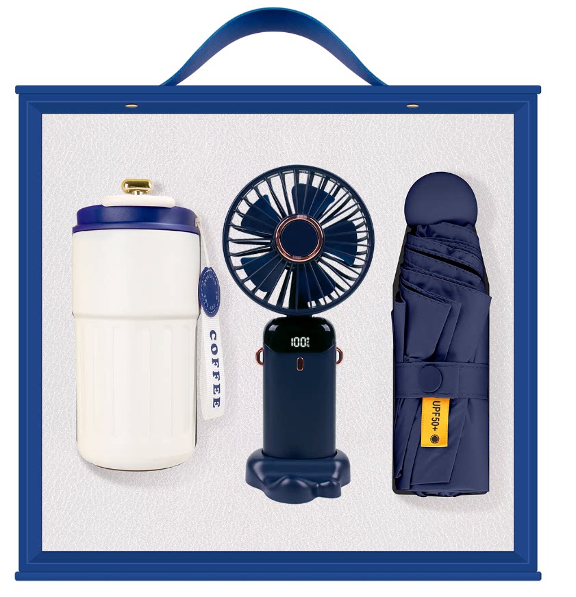 Dark Blue--Cup + sun umbrella + Mini Fan