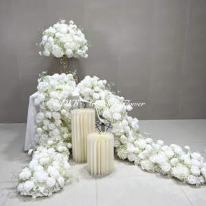Guirlande de fleurs blanches personnalisée en usine chemin de fleurs d'eucalyptus soie artificielle de luxe rose chemin de fleurs de table blanc - Product Image 2