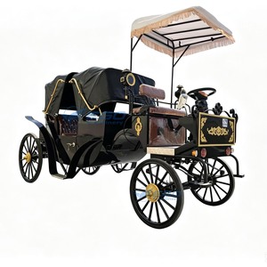 Best Selling Custom Black Electric Horse Carriage Rows Double Soft Canopy Retro Buggy For Theme Park Hotel Parade - Product Image 3