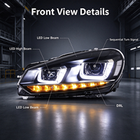 Phare avant à LED Demon Eye avec boîtier noir pour VW Golf MK6 2010-2014, avec feux de jour (DRL) et clignotants séquentiels, pour une mise à niveau de l'éclairage avant