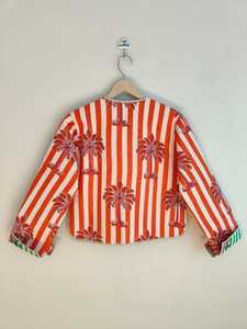 Chaqueta Bomber Acolchada de Algodón con Estampado Floral a Rayas Naranjas, Abrigo de Invierno Boho Hecho a Mano, Ecológico, Transpirable y Reversible Kantha - Product Image 6