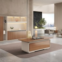 Table de bureau ronde de luxe moderne avec plateau en bois, armoire de rangement, chaise à dossier haut, mobilier pour PDG, directeur, salle de réception, école