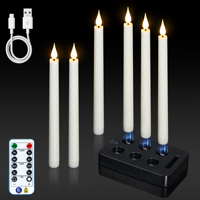 Bougies LED coniques rechargeables de 9 pouces avec base de charge USB, effet flamme vacillante 3D, bougies sans flamme pour mariage, église, maison